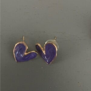 Purple Heart Enamel Stud Earrings - Women's Fashion Jewelry